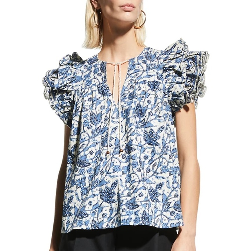 Love The Label Mabel Blue Ruffle Sleeve Top